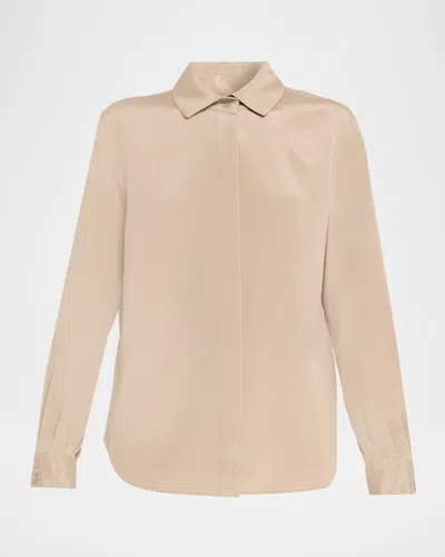 Lafayette 148 Pleated Button-down Shirt In Brown