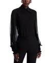 Lafayette 148 Ruffle-trim Silk Blouse In Black