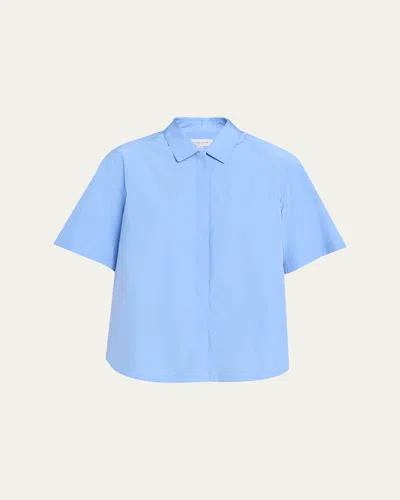 Lafayette 148 Pleated Cotton Shirt In Blue
