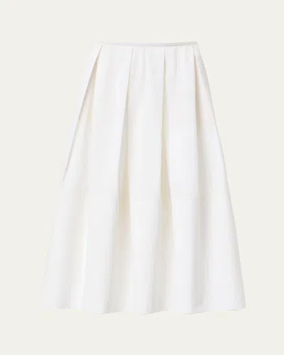Lafayette 148 Pleated Organic Cotton Poplin Midi Skirt In White