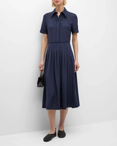 LAFAYETTE 148 PLEATED ORGANIC SILK GEORGETTE MIDI SHIRTDRESS