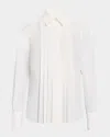 Lafayette 148 Pleated Pearly Beaded Blouse In Cloud