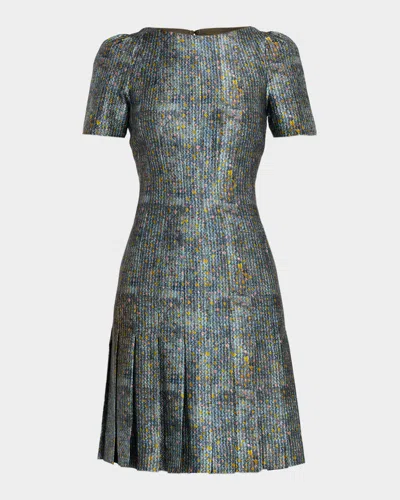 Lafayette 148 Pleated Puff-sleeve Dress In Multi