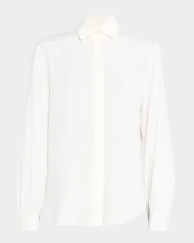 Lafayette 148 Pleated Silk Stretch Georgette Blouse In White