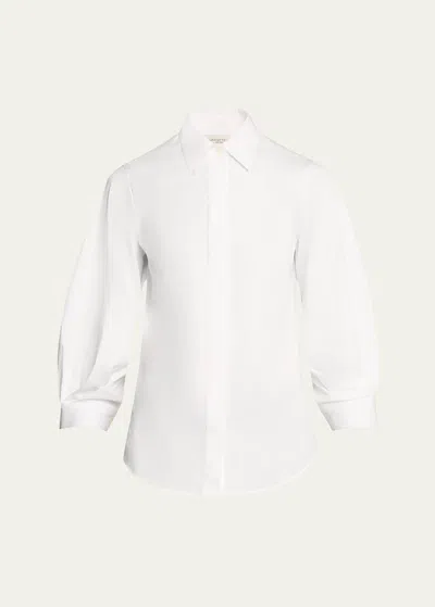 Lafayette 148 Pleated-sleeve Cotton Blouse In White