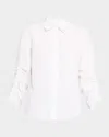 Lafayette 148 Pleated-sleeve Cotton Shirt In White
