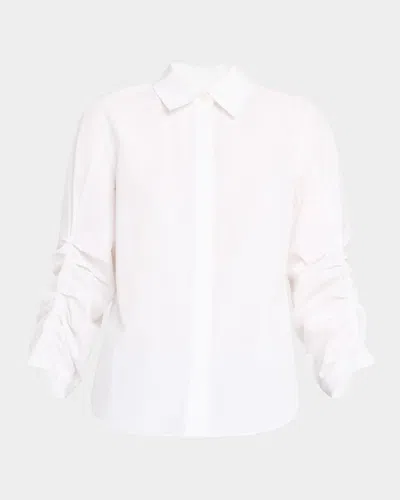 Lafayette 148 Pleated-sleeve Cotton Shirt In White