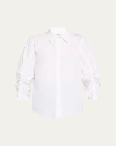 Lafayette 148 Pleated-sleeve Cotton Shirt In White