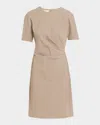 Lafayette 148 Pleated Wool Canvas Dress In Brown