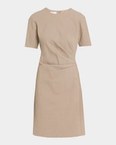 Lafayette 148 Pleated Wool Canvas Dress In Brown
