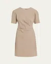Lafayette 148 Pleated Wool Canvas Dress In Brown