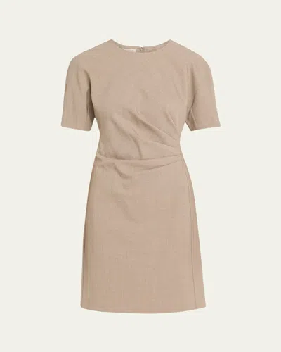 Lafayette 148 Pleated Wool Canvas Dress In Brown