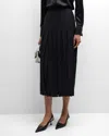 Lafayette 148 Pleated Wool-silk Midi Skirt In Black
