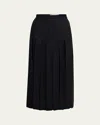 Lafayette 148 Pleated Wool-silk Midi Skirt In Black