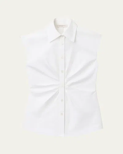 Lafayette 148 Pleated-front Organic Cotton Poplin Shirt In White