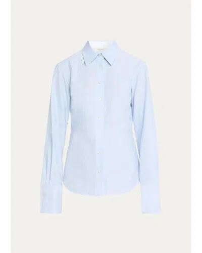 Lafayette 148 Pleated-sleeve Cotton Shirt In Oxford Blue