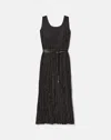 Lafayette 148 Plisse Belted Midi Sleeveless Dress In Black