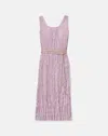 Lafayette 148 Plisse Belted Midi Sleeveless Dress In Lavender Tint Melange