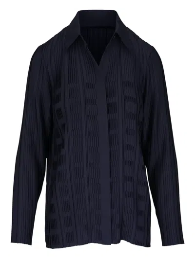 Lafayette 148 Plissé Collared Blouse In Blue