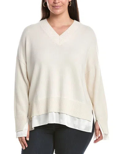 Lafayette 148 New York Plus Charmeuse Trimmed V-neck Sweater In Neutral
