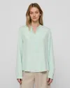 Lafayette 148 Plus Organic Silk Long Sleeve Henley Blouse In Aquamarine