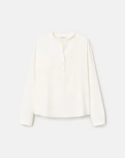 Lafayette 148 Plus Organic Silk Long Sleeve Henley Blouse In Cloud