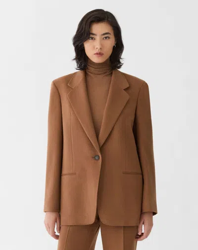 Lafayette 148 Plus Size Camel Hair Single Button Blazer In Vicuna