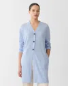 Lafayette 148 Plus Size Cashmere Linen Side Slit Long Cardigan In Delphinium Blue Melange