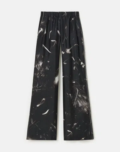 Lafayette 148 Plus-size Charcoal Print Silk Twill Riverside Pant In Black Multi
