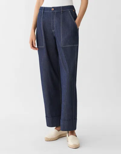 Lafayette 148 Plus Size Cotton Chambray Straight Ankle Pant In Shipyard Indigo