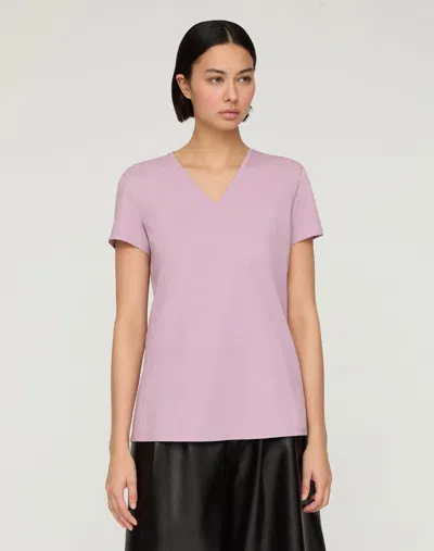 Lafayette 148 Plus Size Cotton Jersey Short Sleeve V Neck T Shirt In Lavender Tint