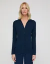 Lafayette 148 Plus Size Cotton Silk Long Sleeve Fitted Cardigan In Lido Blue