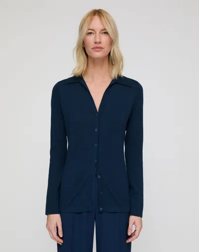 Lafayette 148 Plus Size Cotton Silk Long Sleeve Fitted Cardigan In Lido Blue