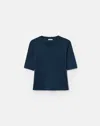 Lafayette 148 Plus Size Cotton Silk Short Sleeve Pullover Sweater In Lido Blue