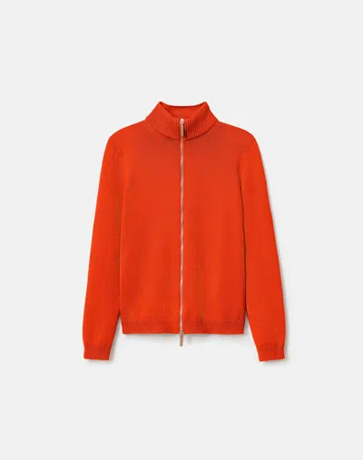 Lafayette 148 Plus Size Cotton Silk Zip Front Cardigan In Orange Poppy