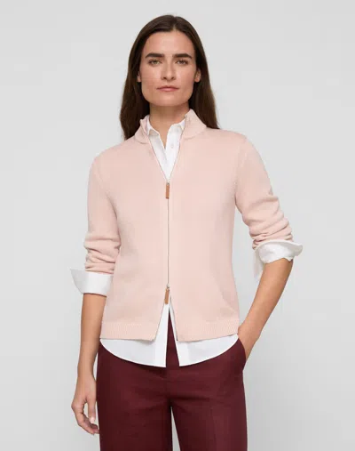 Lafayette 148 Plus Size Cotton Silk Zip Front Cardigan In Rosewater