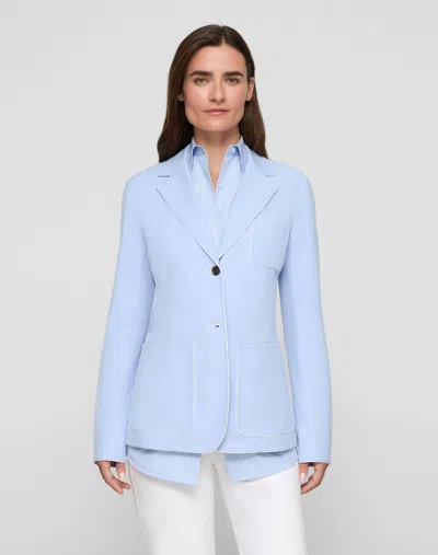 Lafayette 148 Plus Size Cotton Twill Tailored Slim Blazer In Skyline Blue