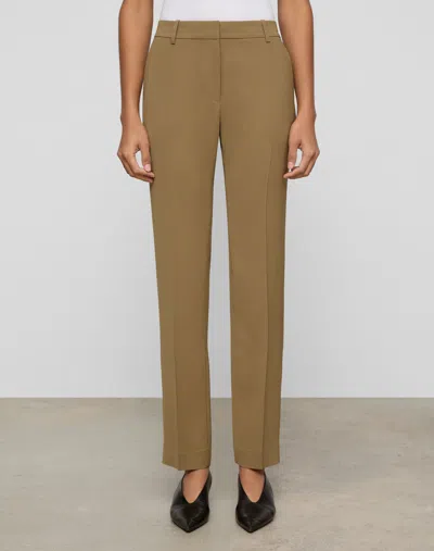 Lafayette 148 Plus Size Crepe High Rise Straight Leg Ankle Pants In Brown
