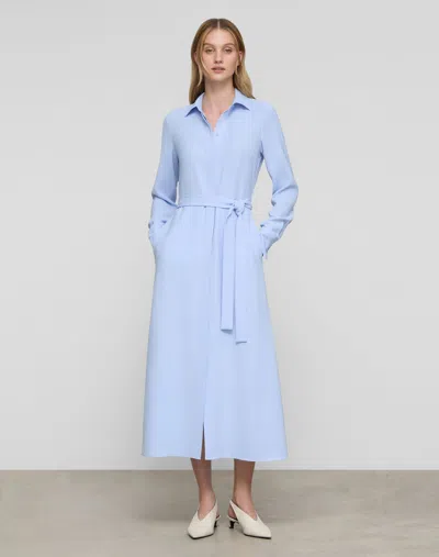 Lafayette 148 Plus Size Crepe Long Sleeve Midi Shirtdress In Skyline Blue