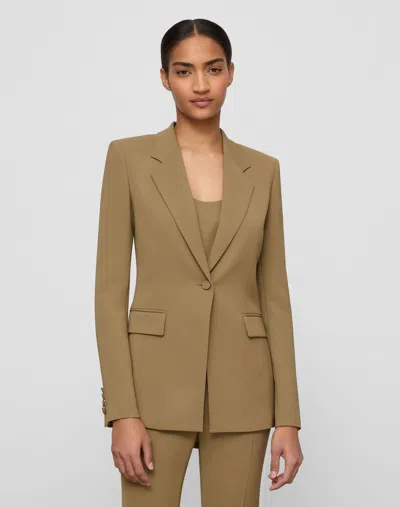 Lafayette 148 Plus Size Crepe Single Button Blazer In Khaki Green