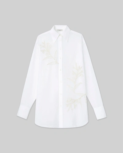 Lafayette 148 Plus-size Embroidered Flora Cotton Voile Oversized Shirt In White