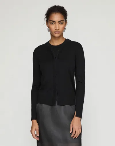 Lafayette 148 Plus-size Fine Gauge Cashmere & Silk Chiffon Trim Cardigan In Black