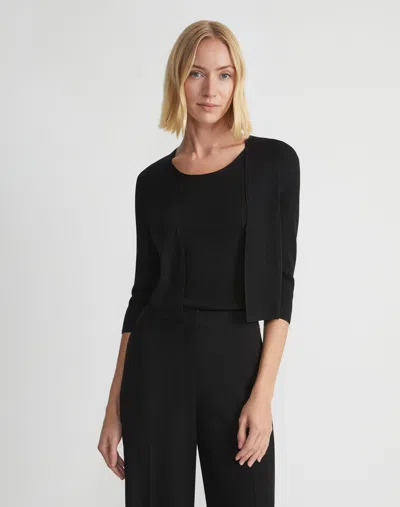 Lafayette 148 Plus-size Finespun Voile Open-front Cropped Cardigan In Black