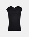 Lafayette 148 Plus-size Finespun Voile Ribbed Cap Sleeve Top In Black