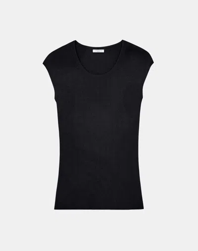 Lafayette 148 Plus-size Finespun Voile Ribbed Cap Sleeve Top In Black