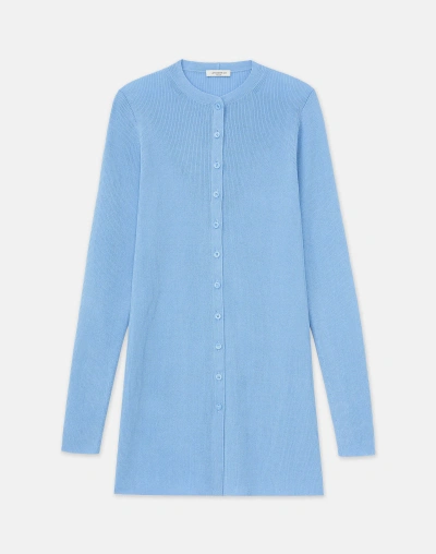 Lafayette 148 Plus-size Finespun Voile Ribbed Long Cardigan In Blue