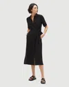 Lafayette 148 Finesse Crepe Short Sleeve Midi Doha Shirtdress In Black