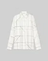 Lafayette 148 Plus-size Floorplan Print Silk Twill Button Blouse In Beige