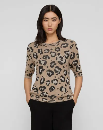 Lafayette 148 Plus Size Leopard Cashmere Crewneck Sweater In Hickory Multi