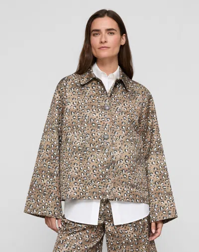 Lafayette 148 Plus Size Leopard Print Cotton Twill Short Jacket In Brownstone Multi